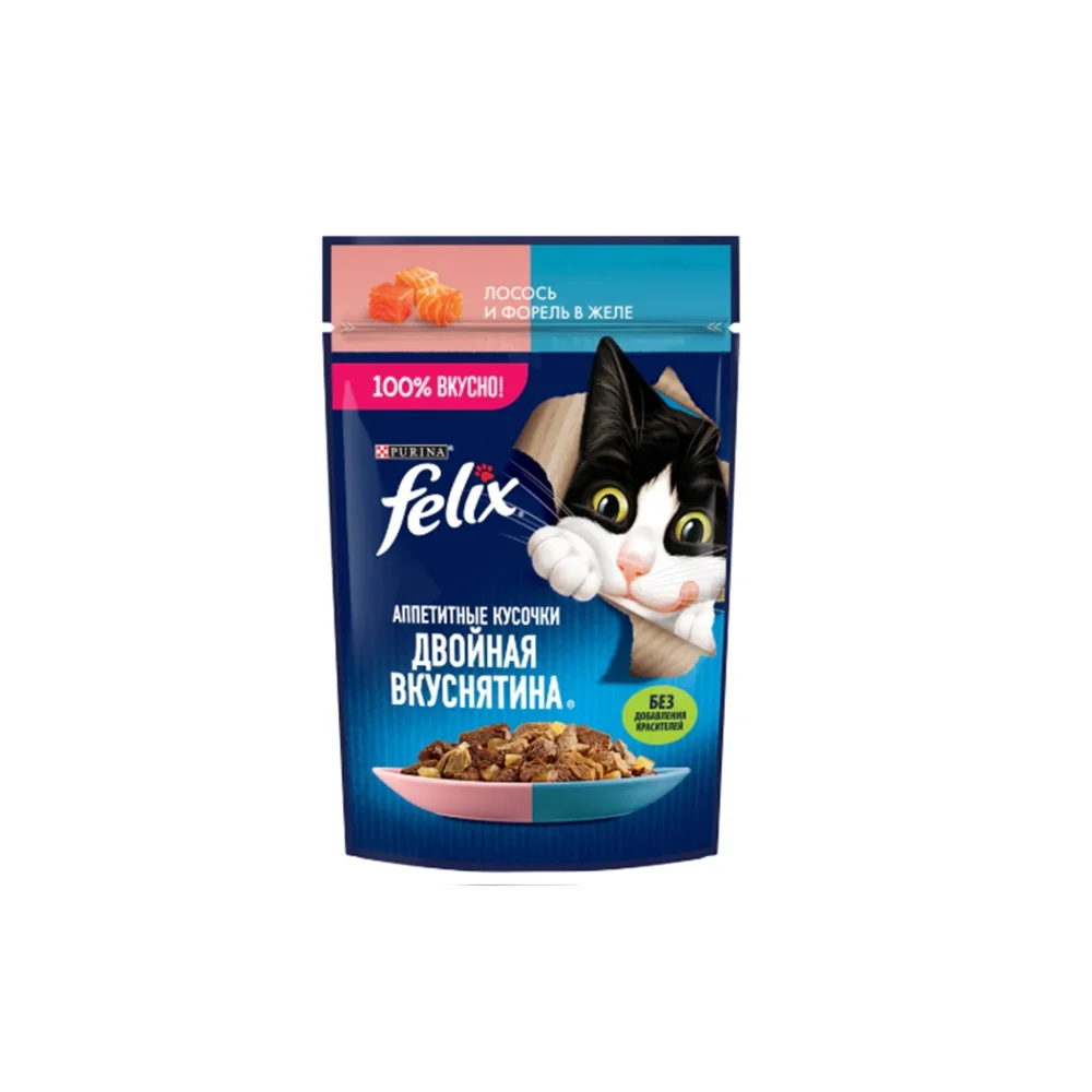 Felix Double Delicious yaş pişik yemi somon və forel jeledə 75 q
