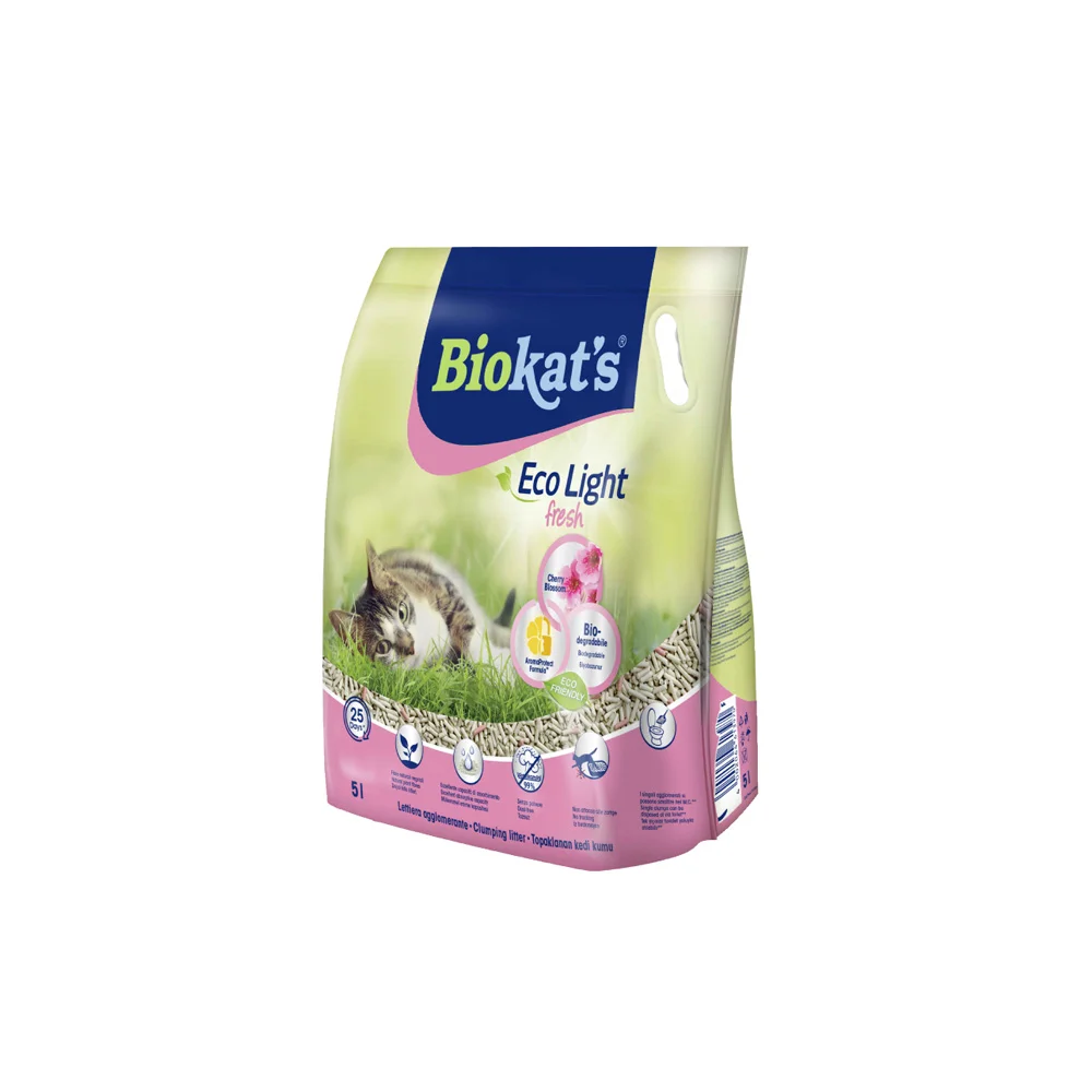 Biokat's Eco Light Fresh Cherry Blossom Tofu Topalanan pişik qumu Albalı ətirli, 5 L