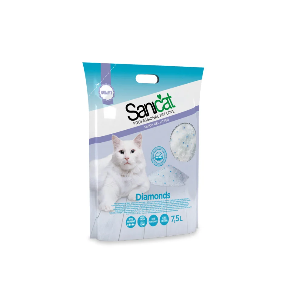 Sanicat Diamonds Silikagel pişik qumu, ətirsiz 7,5 L