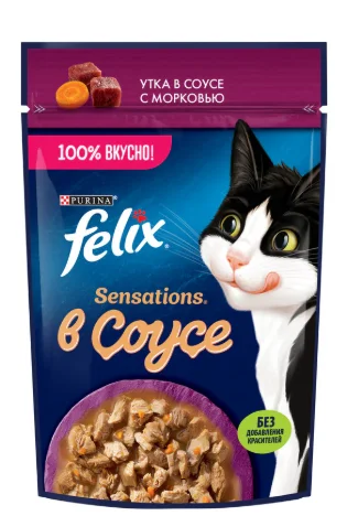Felix Sensations Sauce Surprise yaş pişik yemi ördək və kök sousda 75 q