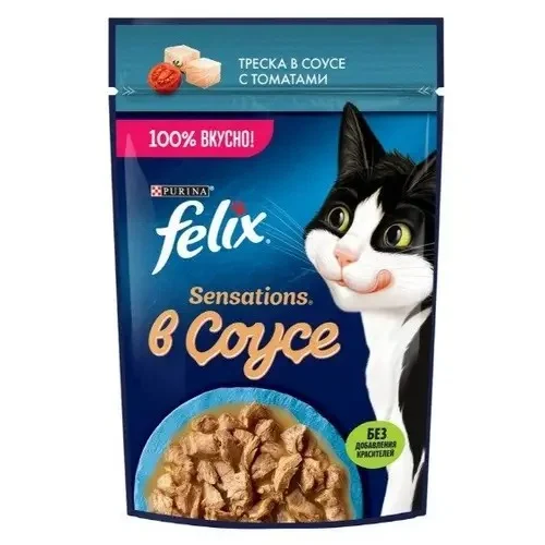 Felix Sensations yaş pişik yemi treska və pomidorlu sousda 75 q