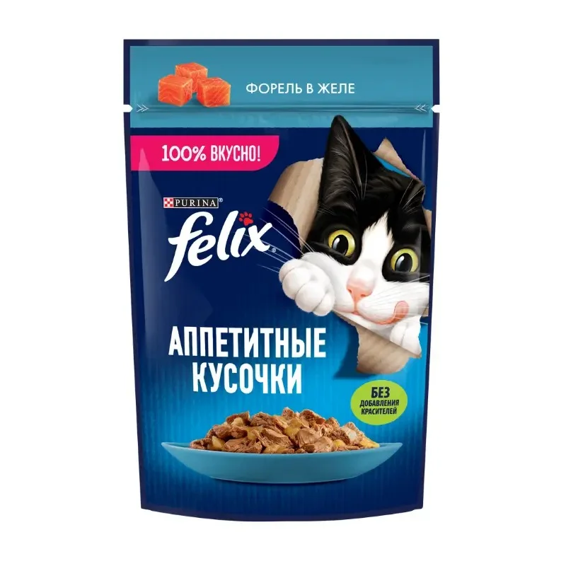 Felix Sensations влажный корм для кошек с форелью в желе 75 г